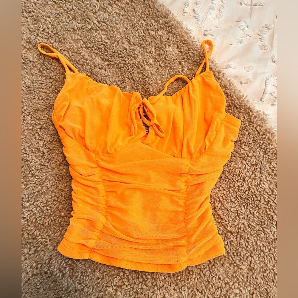Orange Going Out Tank Top With Front Tie